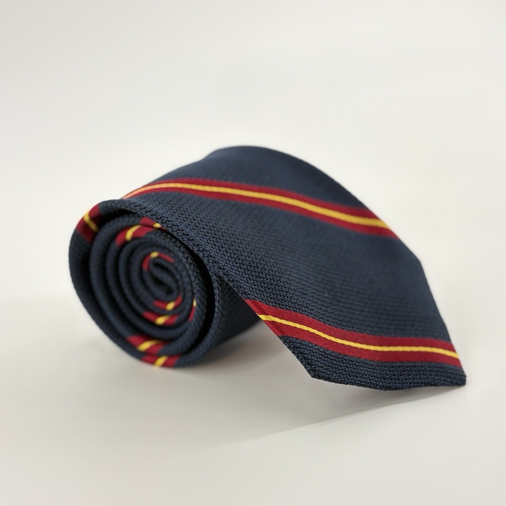 Vintage Polo Ralph Lauren Silk Grenadine Repp Stripe Tie Navy Red Gold USA 57"